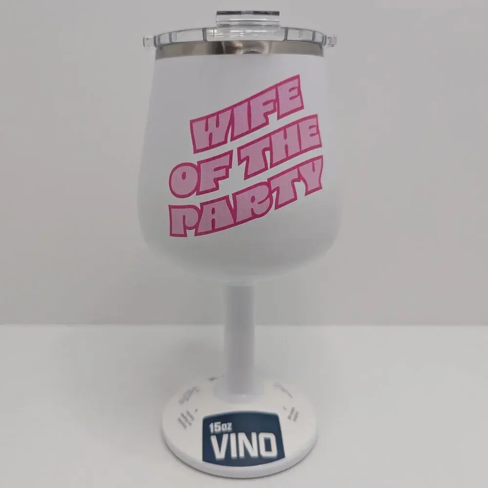 ORCA Vino White Wife Of The Party 15oz Insulated Stainless Steel Wine Cup w/ Lid